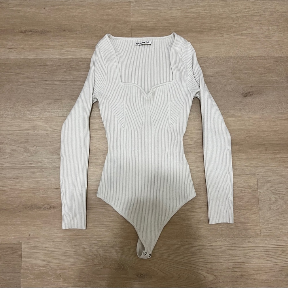 White Ribbed Long Sleeve Bodysuit